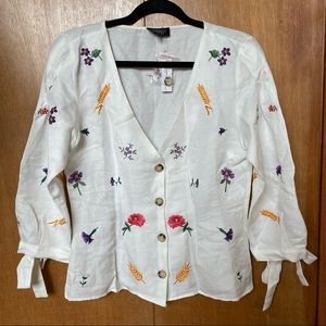 Topshop Embroidered Floral Blouse